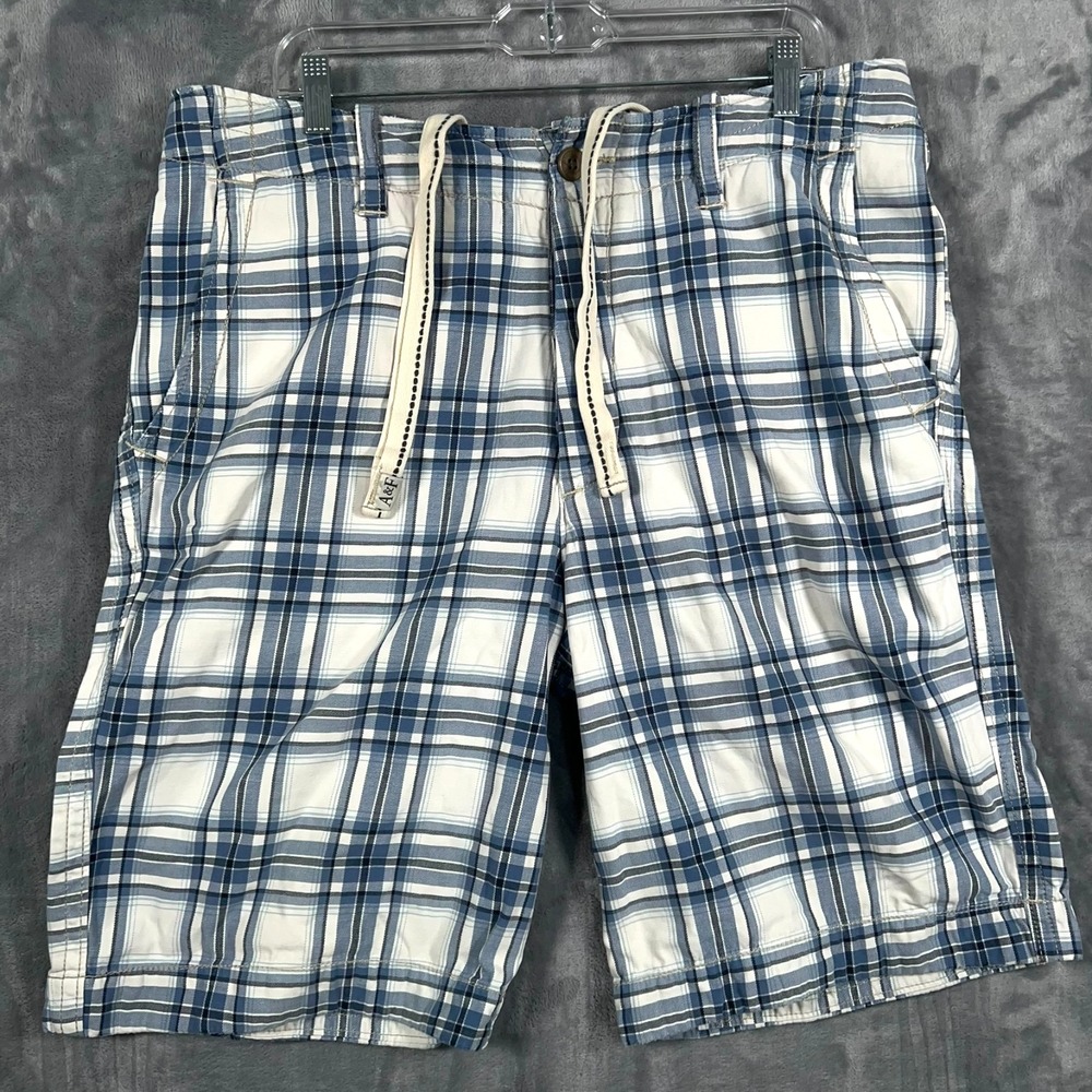 Abercrombie & Fitch Shorts Mens 36 Blue Plaid Y2K Button Fly Drawstring
